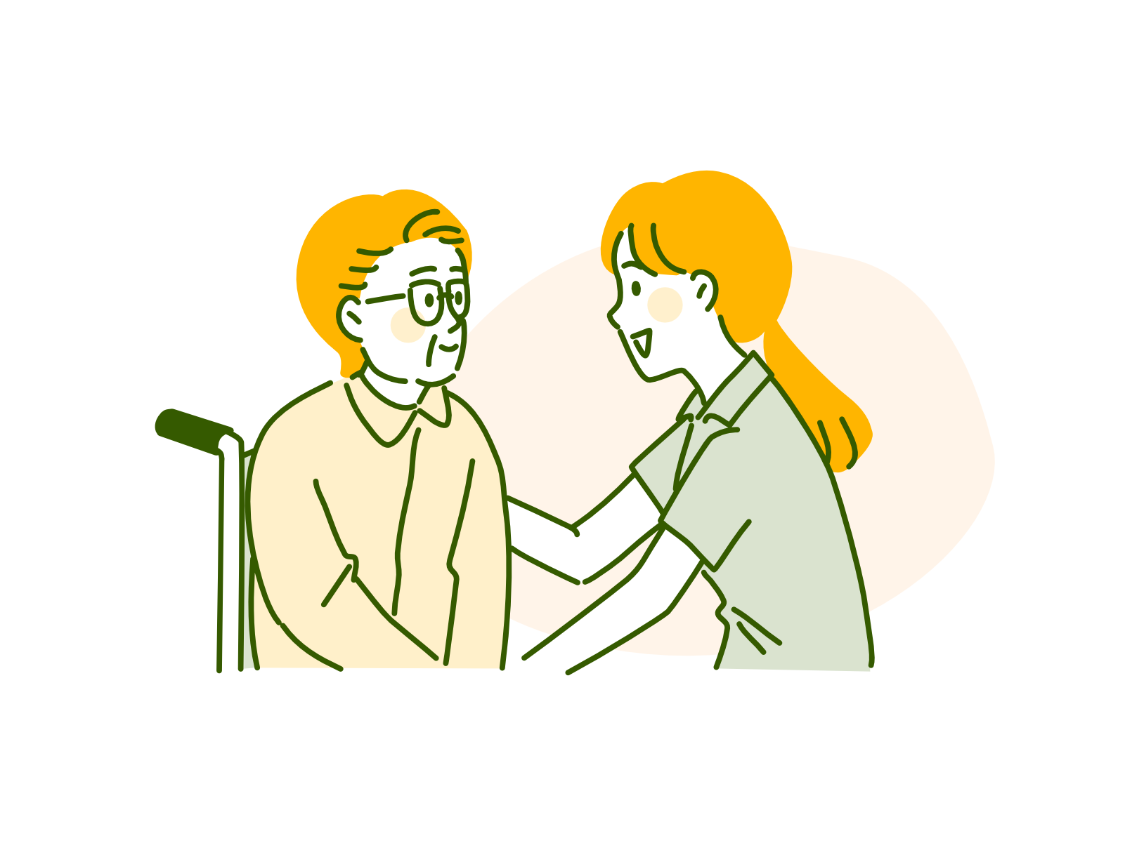 車いす女性に話しかける女性